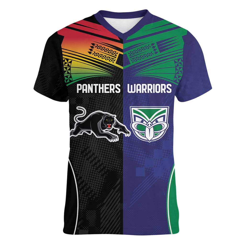Custom Warriors-Panthers Women V-Neck T-Shirt Together Sporty Style