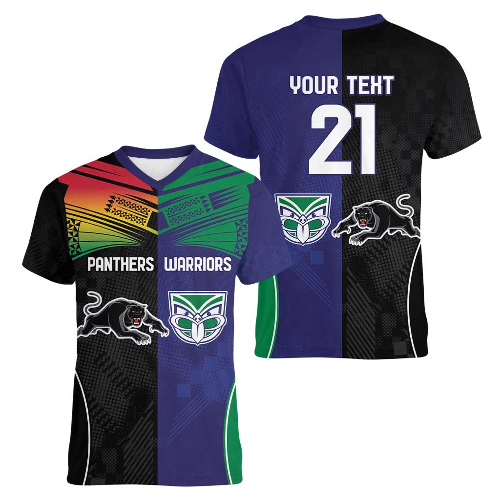 Custom Warriors-Panthers Women V-Neck T-Shirt Together Sporty Style