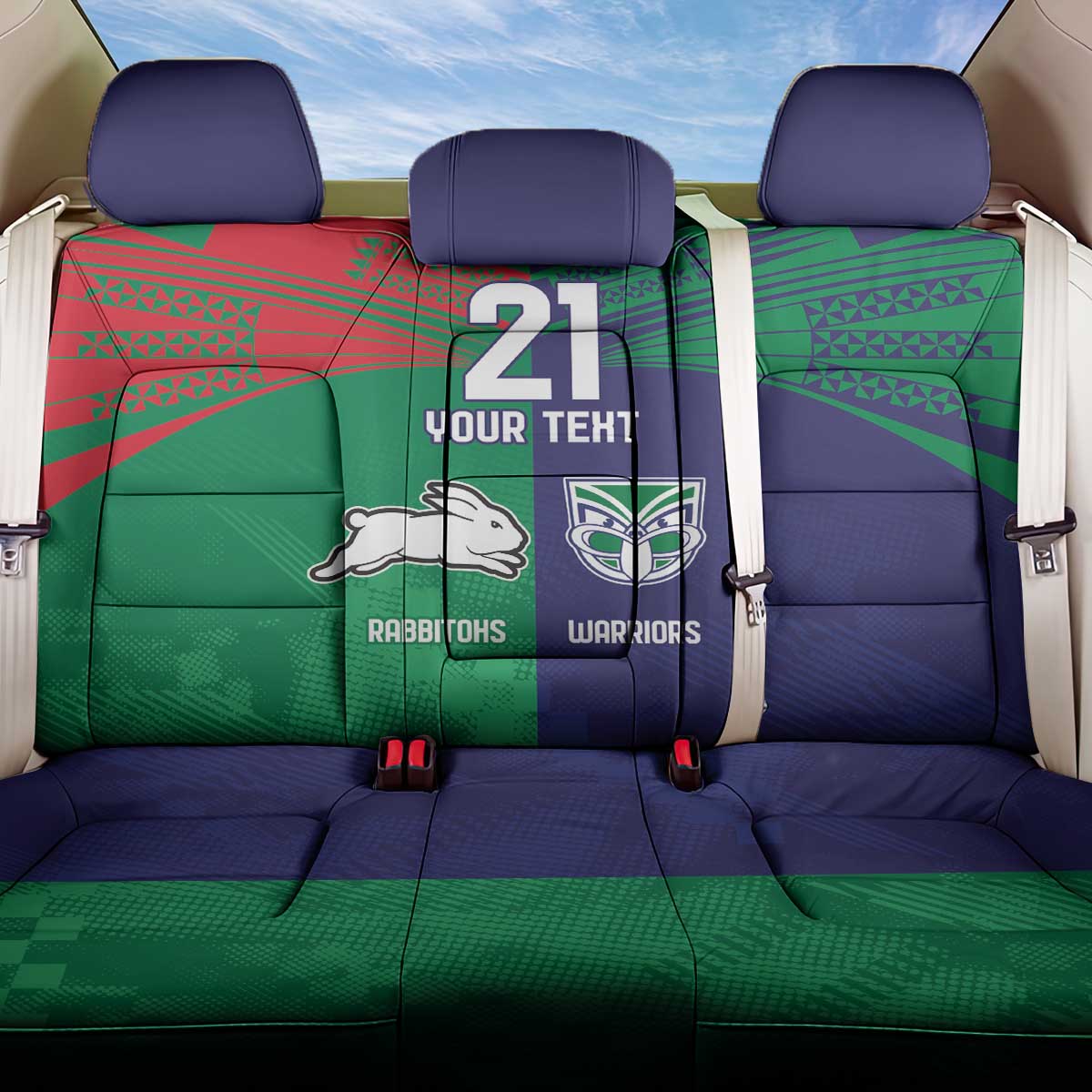 Custom Warriors-Rabbitohs Back Car Seat Cover Together Sporty Style