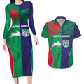 Custom Warriors-Rabbitohs Couples Matching Long Sleeve Bodycon Dress and Hawaiian Shirt Together Sporty Style
