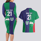 Custom Warriors-Rabbitohs Couples Matching Long Sleeve Bodycon Dress and Hawaiian Shirt Together Sporty Style
