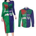 Custom Warriors-Rabbitohs Couples Matching Long Sleeve Bodycon Dress and Long Sleeve Button Shirt Together Sporty Style