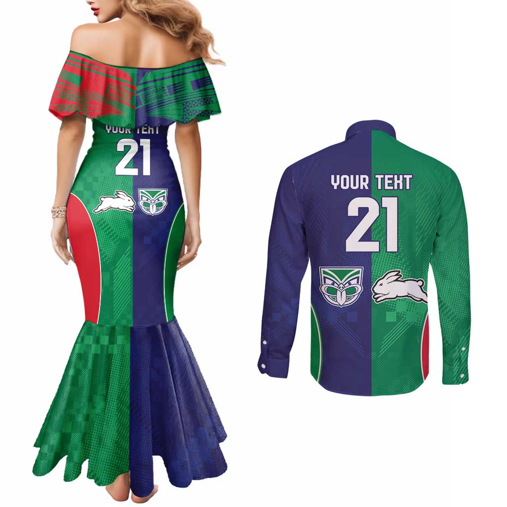 Custom Warriors-Rabbitohs Couples Matching Mermaid Dress and Long Sleeve Button Shirt Together Sporty Style