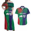Custom Warriors-Rabbitohs Couples Matching Off Shoulder Maxi Dress and Hawaiian Shirt Together Sporty Style