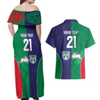 Custom Warriors-Rabbitohs Couples Matching Off Shoulder Maxi Dress and Hawaiian Shirt Together Sporty Style