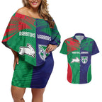 Custom Warriors-Rabbitohs Couples Matching Off Shoulder Short Dress and Hawaiian Shirt Together Sporty Style