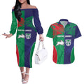 Custom Warriors-Rabbitohs Couples Matching Off The Shoulder Long Sleeve Dress and Hawaiian Shirt Together Sporty Style