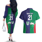 Custom Warriors-Rabbitohs Couples Matching Off The Shoulder Long Sleeve Dress and Hawaiian Shirt Together Sporty Style