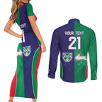 Custom Warriors-Rabbitohs Couples Matching Short Sleeve Bodycon Dress and Long Sleeve Button Shirt Together Sporty Style