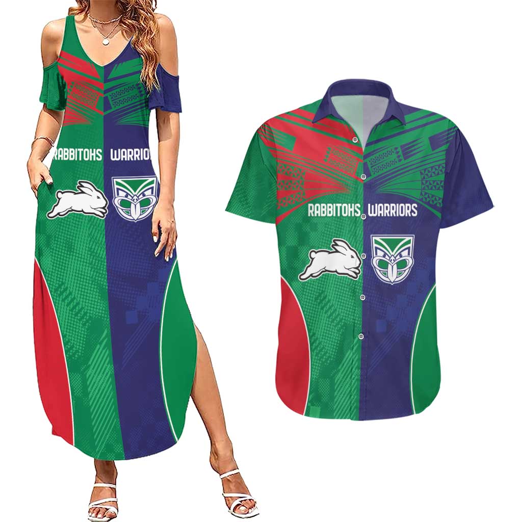 Custom Warriors-Rabbitohs Couples Matching Summer Maxi Dress and Hawaiian Shirt Together Sporty Style