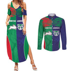 Custom Warriors-Rabbitohs Couples Matching Summer Maxi Dress and Long Sleeve Button Shirt Together Sporty Style