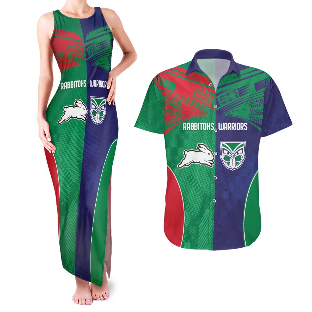 Custom Warriors-Rabbitohs Couples Matching Tank Maxi Dress and Hawaiian Shirt Together Sporty Style