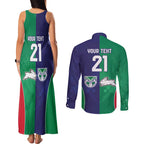 Custom Warriors-Rabbitohs Couples Matching Tank Maxi Dress and Long Sleeve Button Shirt Together Sporty Style