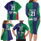 Custom Warriors-Rabbitohs Family Matching Long Sleeve Bodycon Dress and Hawaiian Shirt Together Sporty Style