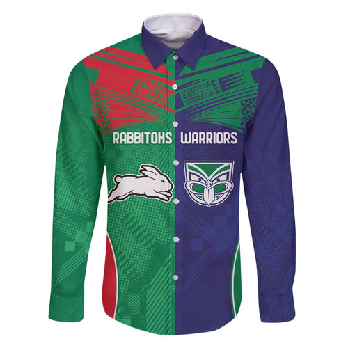 Custom Warriors-Rabbitohs Family Matching Long Sleeve Bodycon Dress and Hawaiian Shirt Together Sporty Style