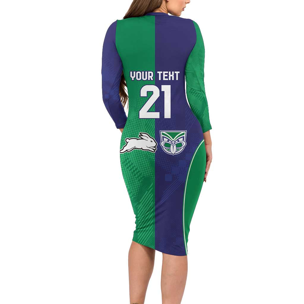 Custom Warriors-Rabbitohs Family Matching Long Sleeve Bodycon Dress and Hawaiian Shirt Together Sporty Style