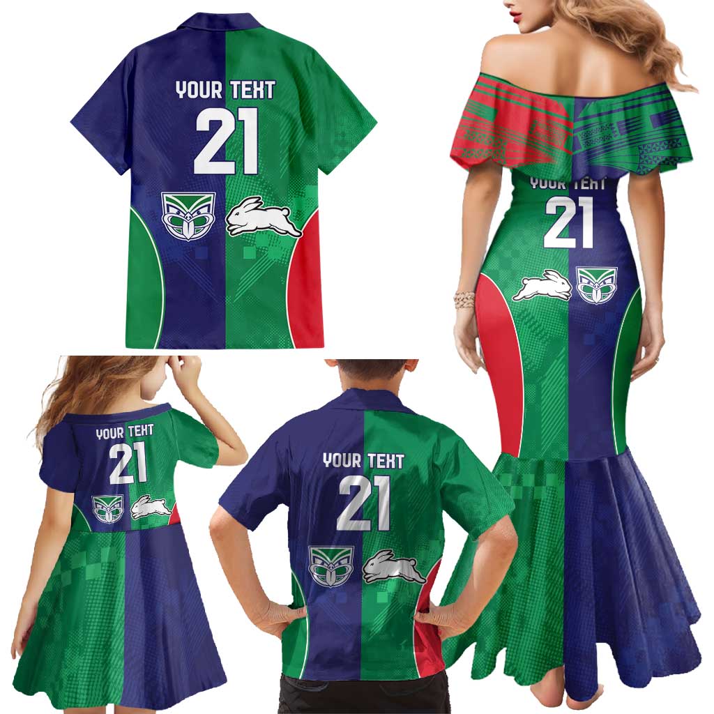 Custom Warriors-Rabbitohs Family Matching Mermaid Dress and Hawaiian Shirt Together Sporty Style