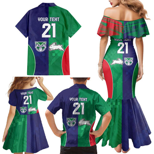 Custom Warriors-Rabbitohs Family Matching Mermaid Dress and Hawaiian Shirt Together Sporty Style