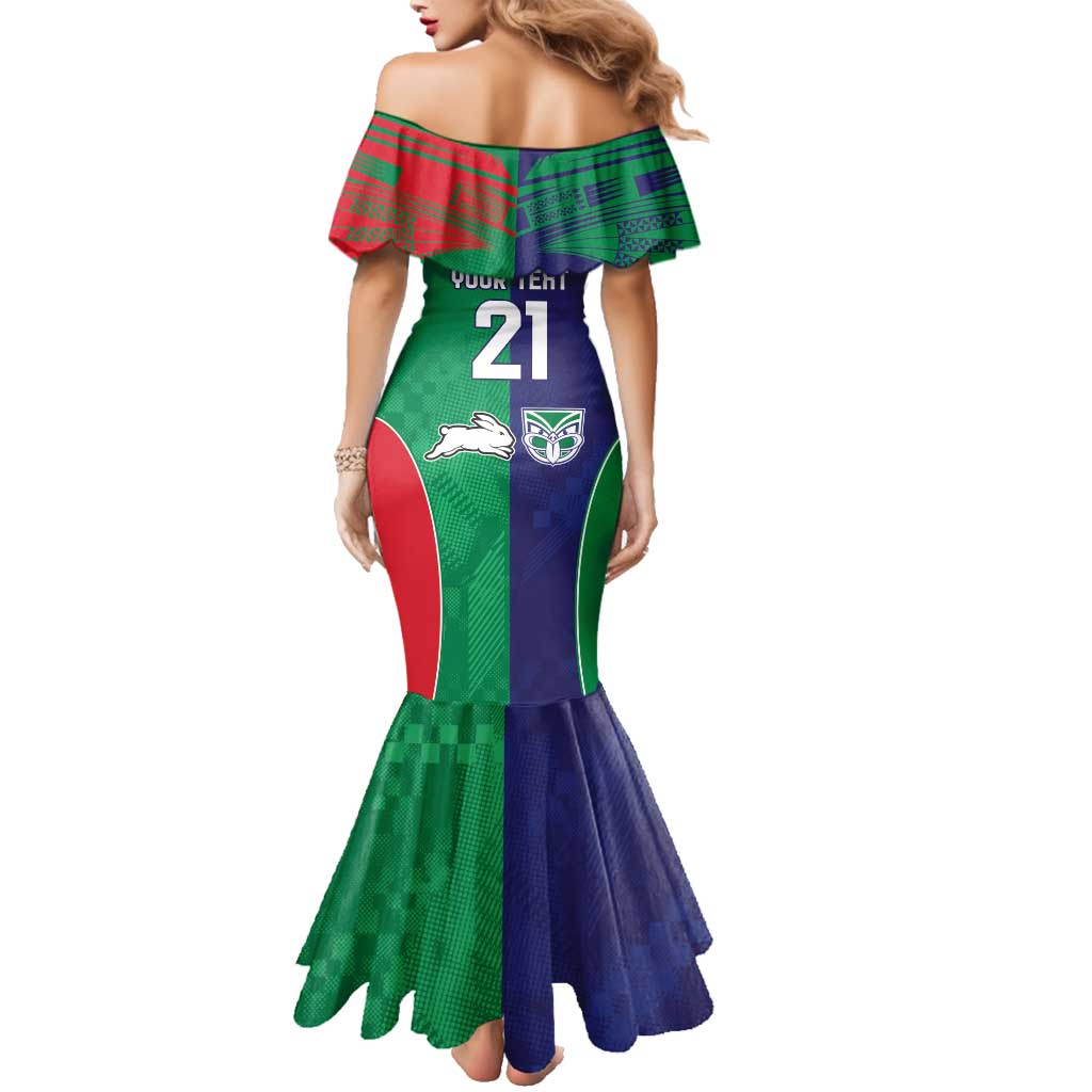 Custom Warriors-Rabbitohs Family Matching Mermaid Dress and Hawaiian Shirt Together Sporty Style