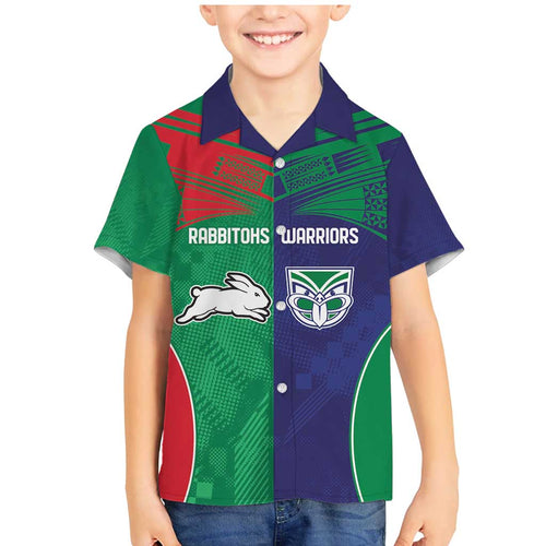Custom Warriors-Rabbitohs Family Matching Mermaid Dress and Hawaiian Shirt Together Sporty Style