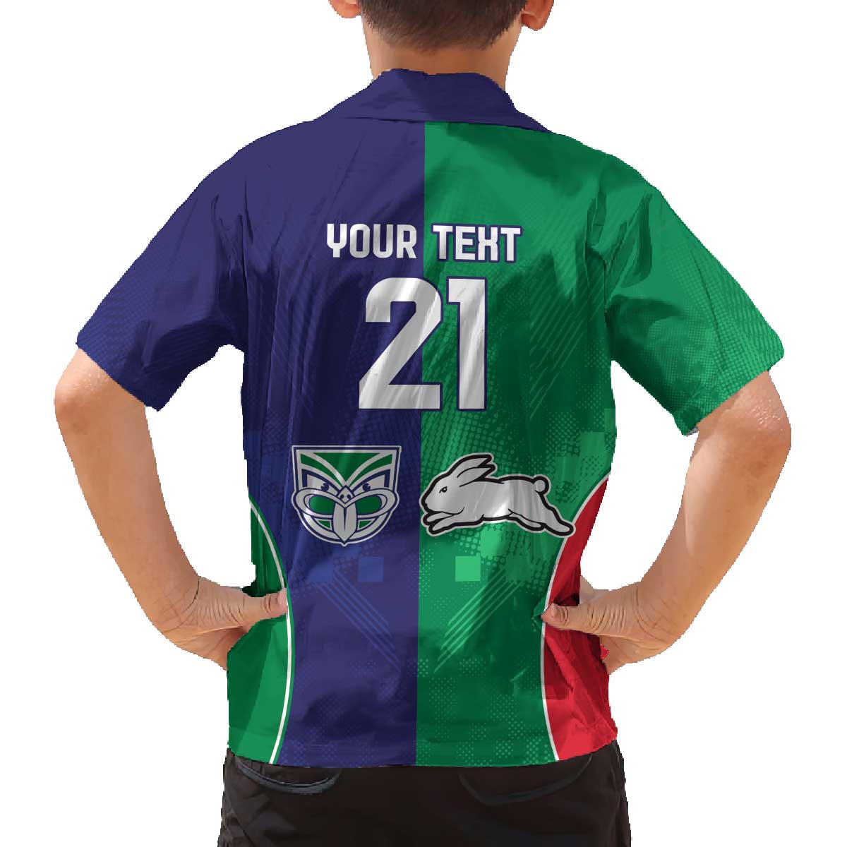Custom Warriors-Rabbitohs Family Matching Off The Shoulder Long Sleeve Dress and Hawaiian Shirt Together Sporty Style