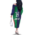 Custom Warriors-Rabbitohs Family Matching Off The Shoulder Long Sleeve Dress and Hawaiian Shirt Together Sporty Style