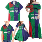 Custom Warriors-Rabbitohs Family Matching Off Shoulder Maxi Dress and Hawaiian Shirt Together Sporty Style