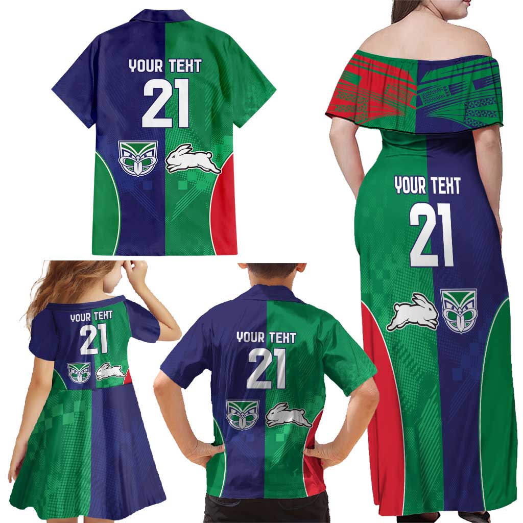 Custom Warriors-Rabbitohs Family Matching Off Shoulder Maxi Dress and Hawaiian Shirt Together Sporty Style