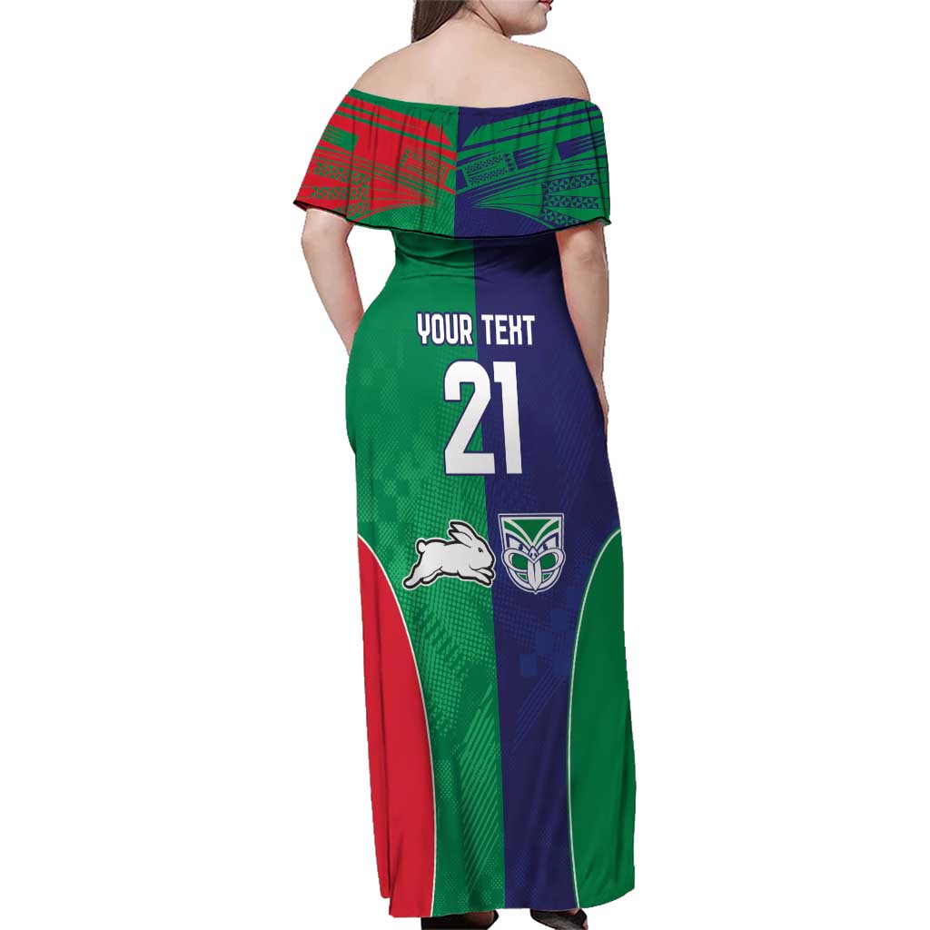 Custom Warriors-Rabbitohs Family Matching Off Shoulder Maxi Dress and Hawaiian Shirt Together Sporty Style