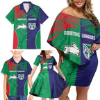 Custom Warriors-Rabbitohs Family Matching Off Shoulder Short Dress and Hawaiian Shirt Together Sporty Style