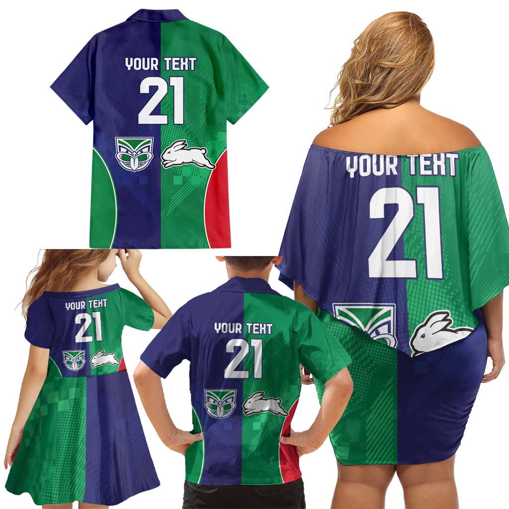 Custom Warriors-Rabbitohs Family Matching Off Shoulder Short Dress and Hawaiian Shirt Together Sporty Style