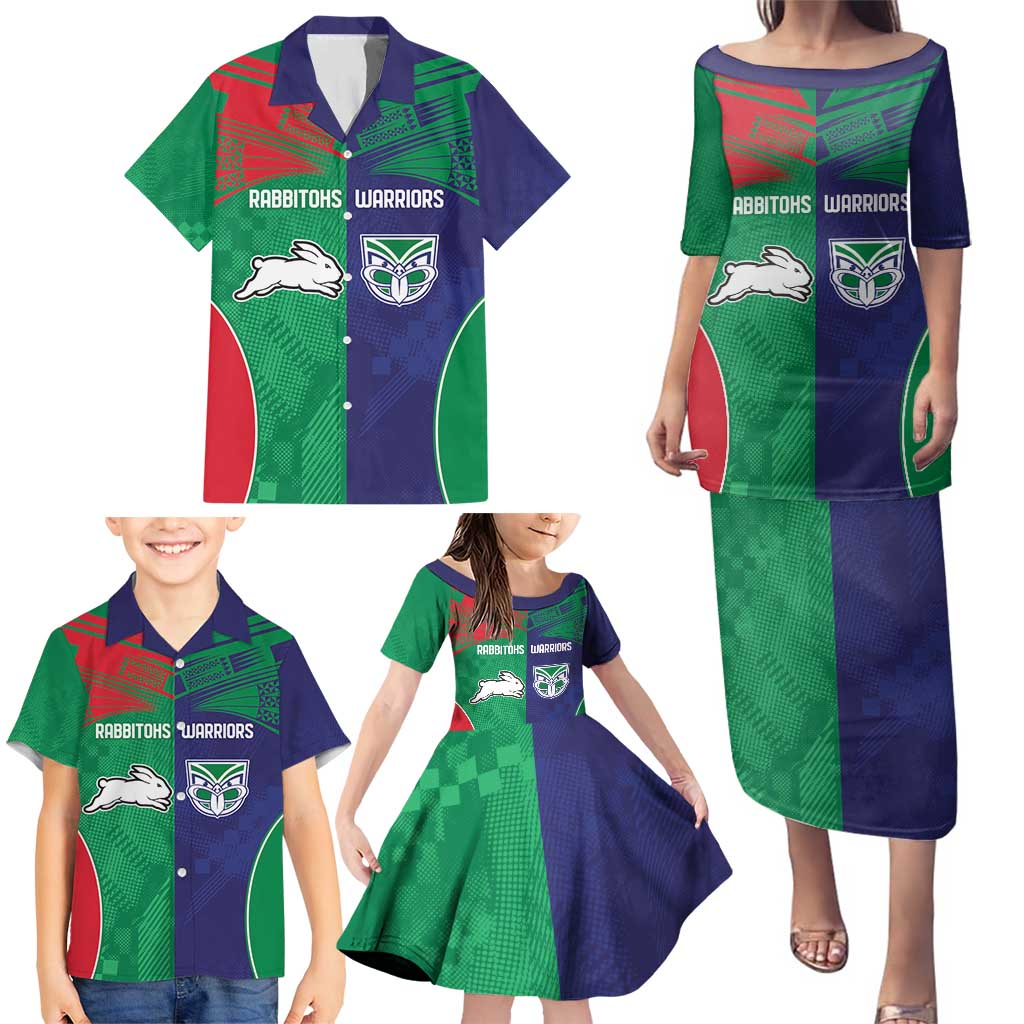 Custom Warriors-Rabbitohs Family Matching Puletasi and Hawaiian Shirt Together Sporty Style