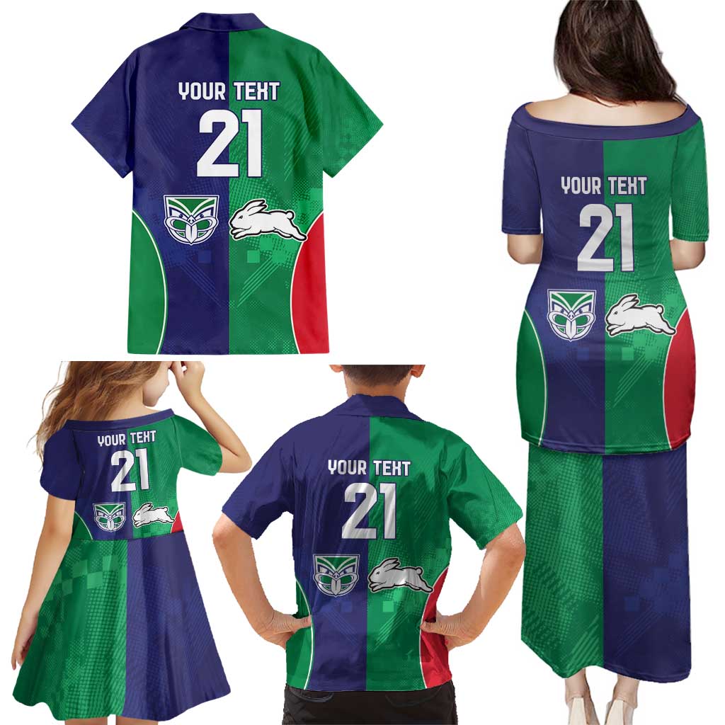 Custom Warriors-Rabbitohs Family Matching Puletasi and Hawaiian Shirt Together Sporty Style