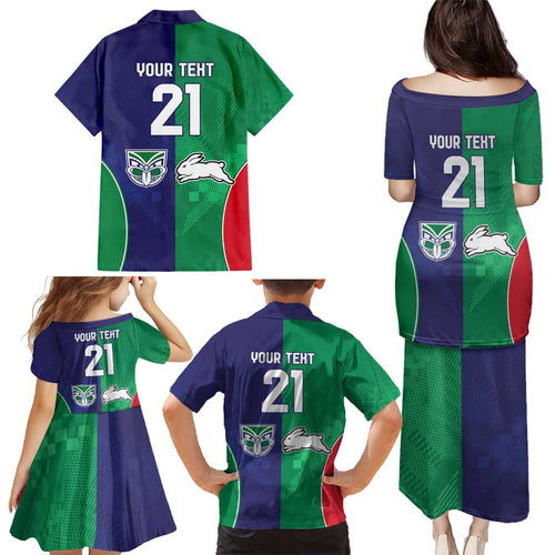Custom Warriors-Rabbitohs Family Matching Puletasi and Hawaiian Shirt Together Sporty Style