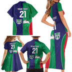 Custom Warriors-Rabbitohs Family Matching Short Sleeve Bodycon Dress and Hawaiian Shirt Together Sporty Style