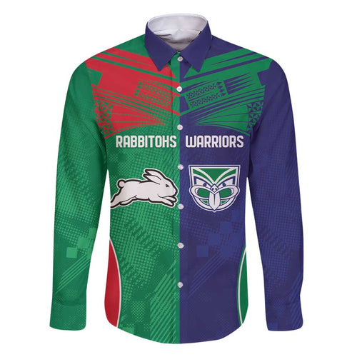 Custom Warriors-Rabbitohs Family Matching Short Sleeve Bodycon Dress and Hawaiian Shirt Together Sporty Style
