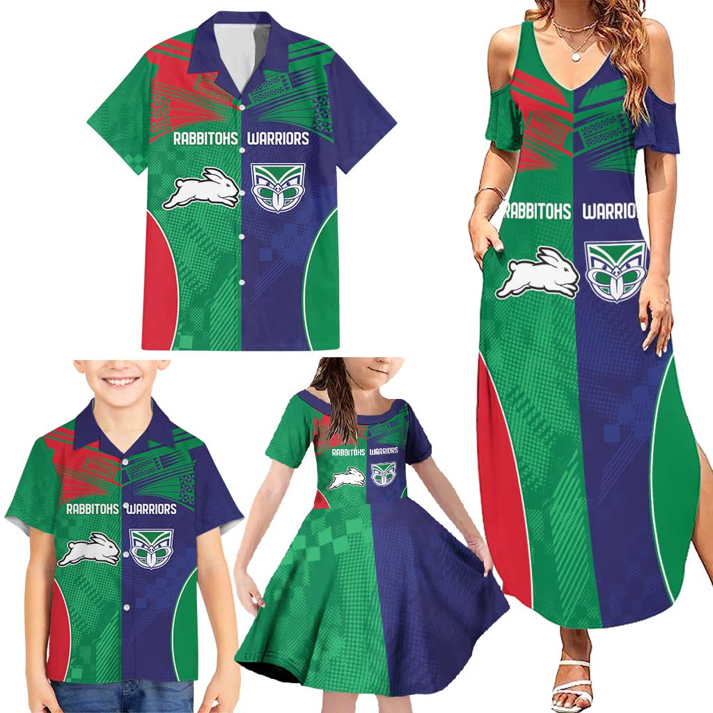 Custom Warriors-Rabbitohs Family Matching Summer Maxi Dress and Hawaiian Shirt Together Sporty Style