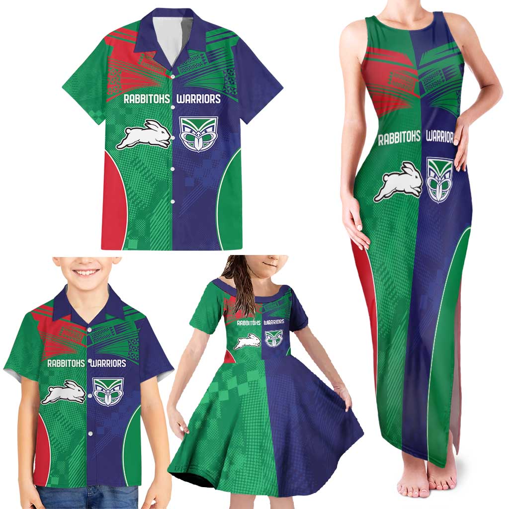 Custom Warriors-Rabbitohs Family Matching Tank Maxi Dress and Hawaiian Shirt Together Sporty Style