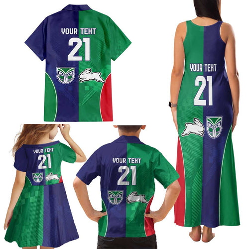 Custom Warriors-Rabbitohs Family Matching Tank Maxi Dress and Hawaiian Shirt Together Sporty Style