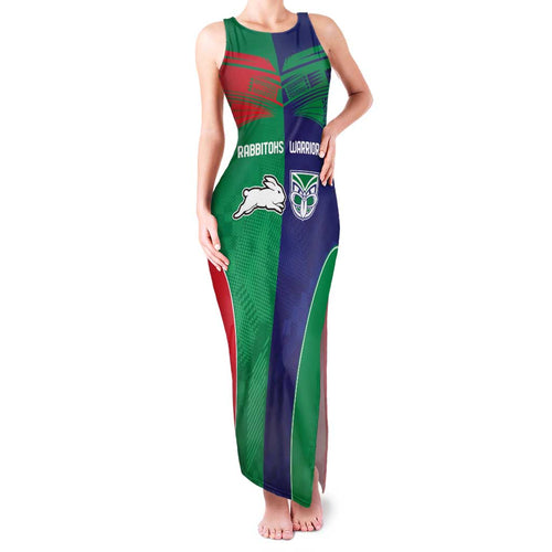 Custom Warriors-Rabbitohs Family Matching Tank Maxi Dress and Hawaiian Shirt Together Sporty Style
