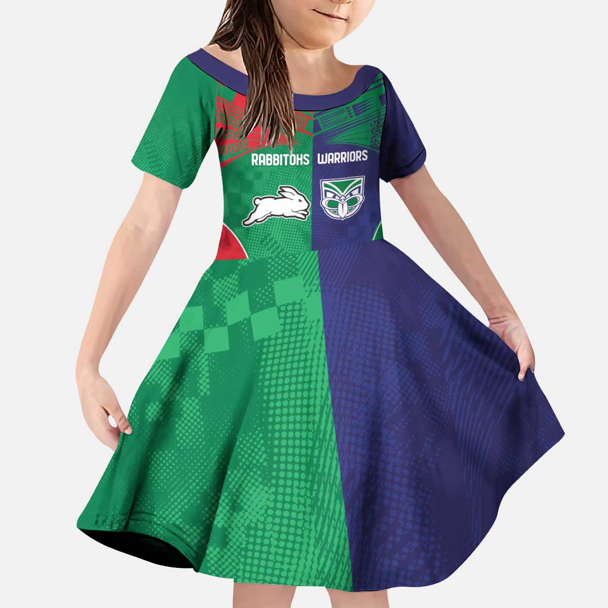 Custom Warriors-Rabbitohs Kid Short Sleeve Dress Together Sporty Style