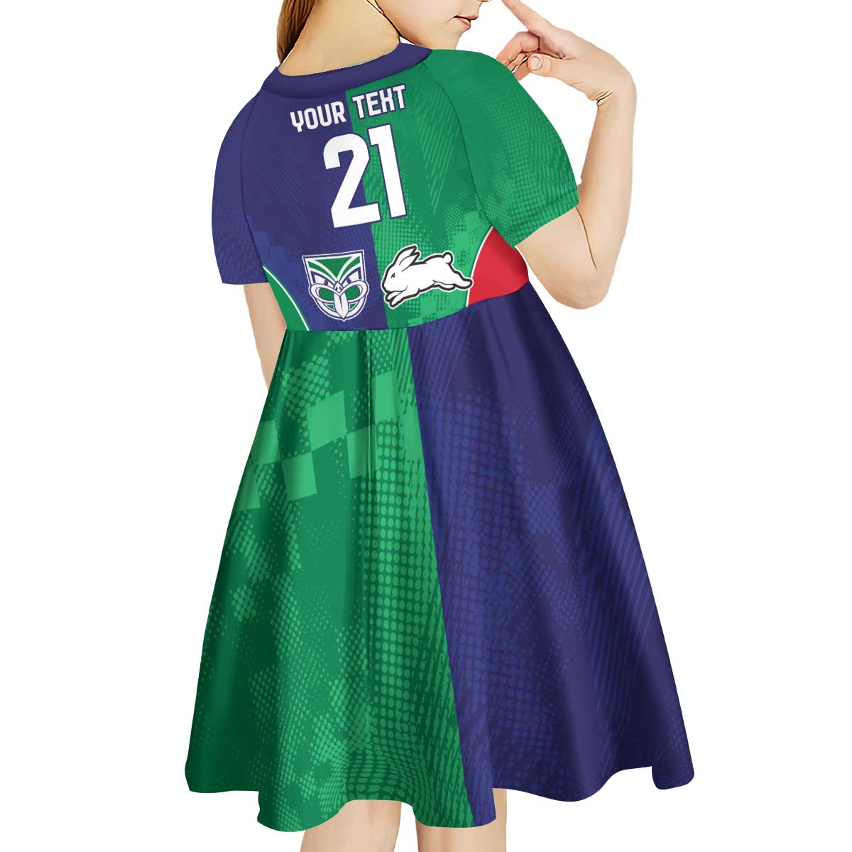 Custom Warriors-Rabbitohs Kid Short Sleeve Dress Together Sporty Style