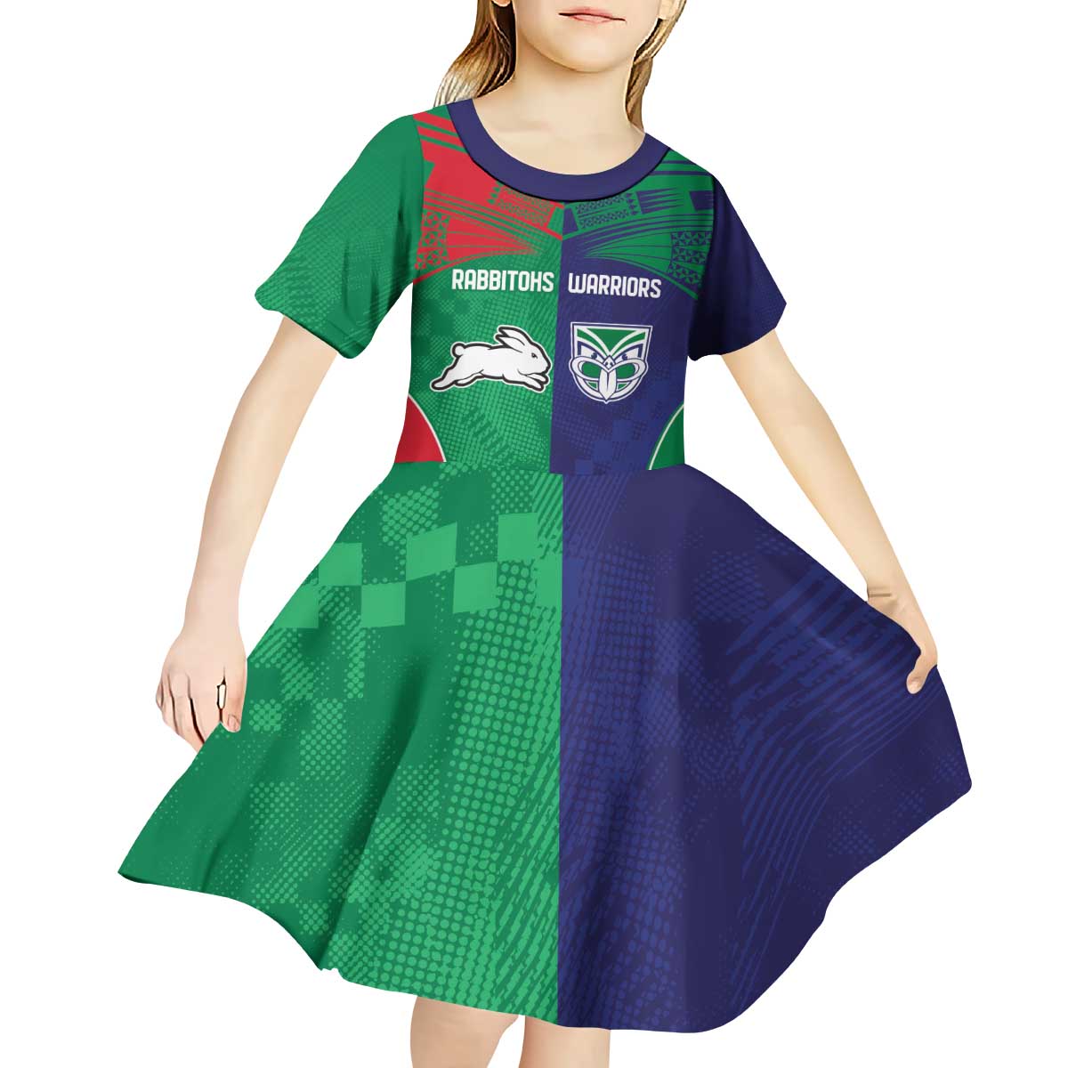 Custom Warriors-Rabbitohs Kid Short Sleeve Dress Together Sporty Style