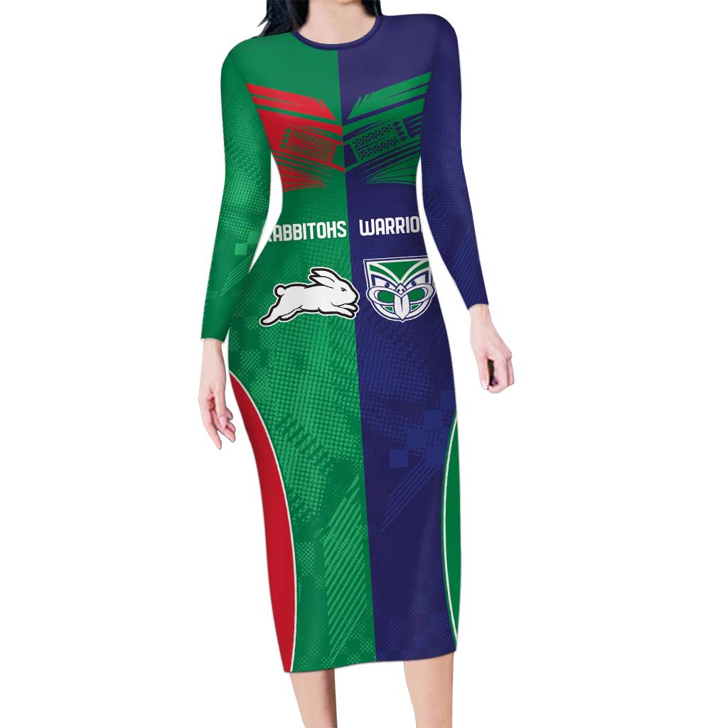Custom Warriors-Rabbitohs Long Sleeve Bodycon Dress Together Sporty Style