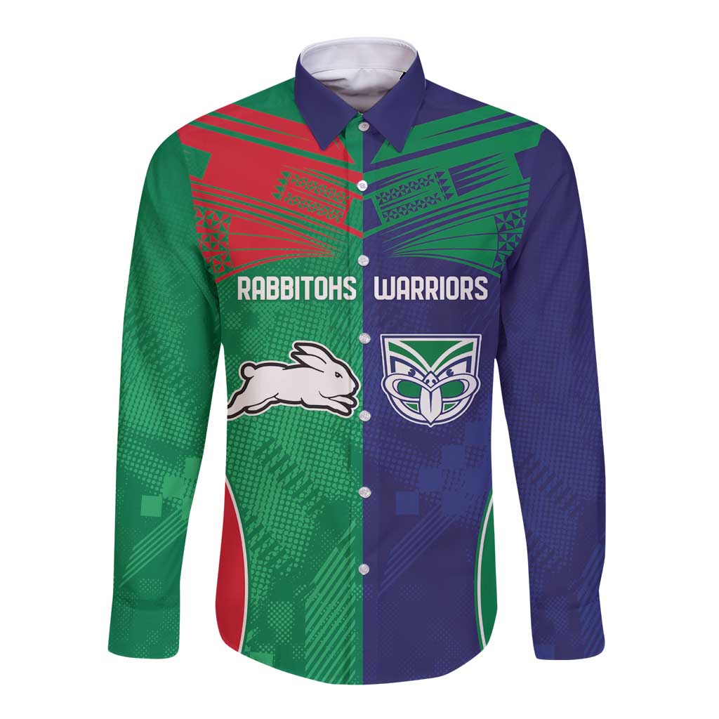 Custom Warriors-Rabbitohs Long Sleeve Button Shirt Together Sporty Style
