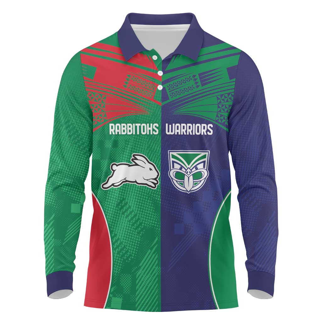 Custom Warriors-Rabbitohs Long Sleeve Polo Shirt Together Sporty Style