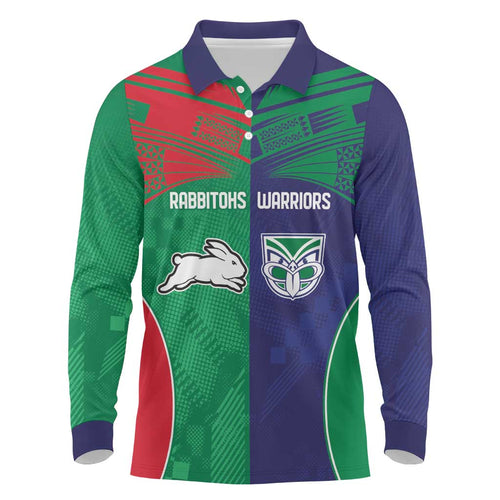 Custom Warriors-Rabbitohs Long Sleeve Polo Shirt Together Sporty Style