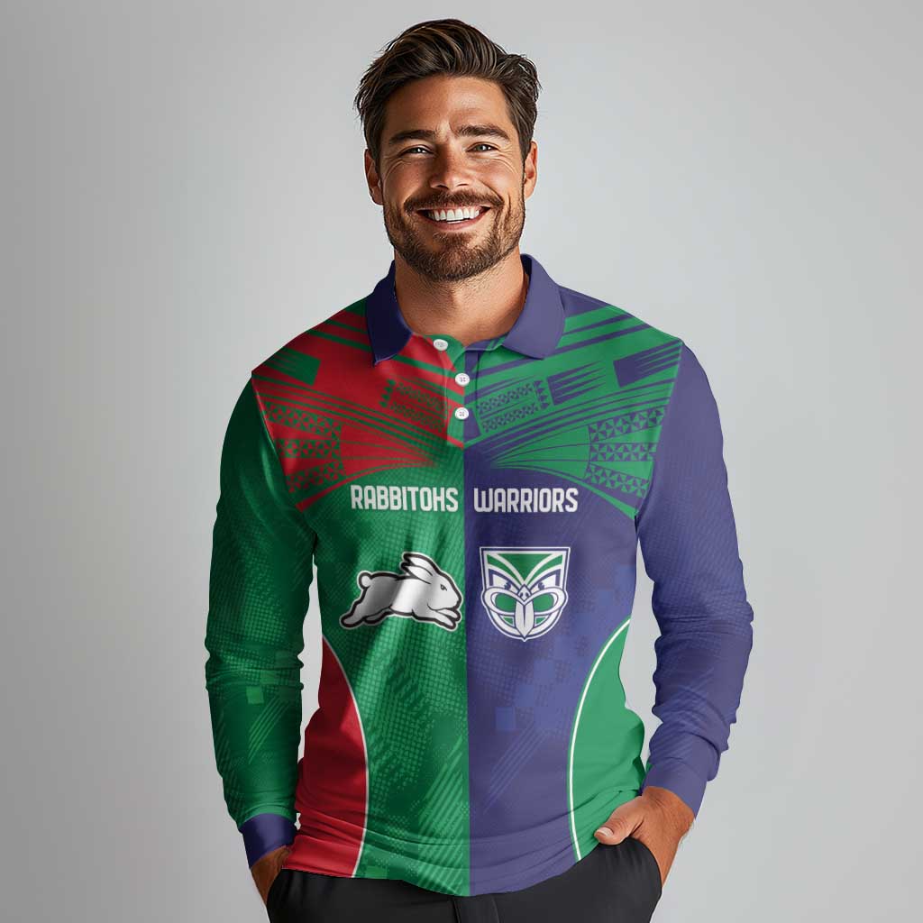 Custom Warriors-Rabbitohs Long Sleeve Polo Shirt Together Sporty Style