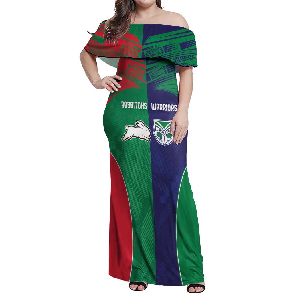Custom Warriors-Rabbitohs Off Shoulder Maxi Dress Together Sporty Style