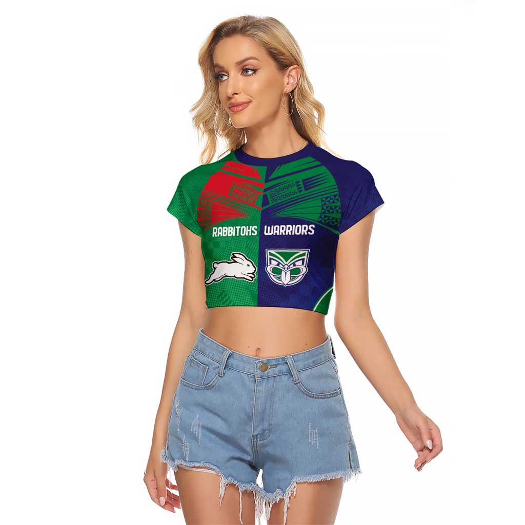 Custom Warriors-Rabbitohs Raglan Cropped T Shirt Together Sporty Style